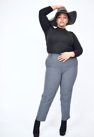 VINTAGE 90'S BLACK & WHITE PLAID CIGARETTE TROUSERS
