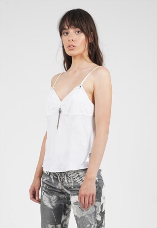2000 Y2K ARMANI JEANS WHITE LOGO LINEN TOP