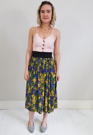 VINTAGE 80'S ABSTRACT PRINT PENCIL MIDI SKIRT
