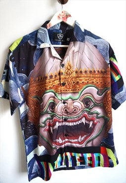 Vintage Crazy Pattern Shirt Hawaii Shirts Oxford Top Hipster