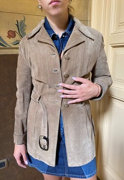 Vintage 1970s Suede Belted Jacket Blazer size Small