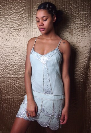 PASTEL MINT DRESS WITH EMBROIDERY