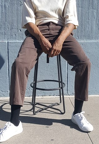 90S MINIMALIST HIGH WAISTED BROWN PLEATED CROPPED CHINOS