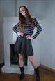 VINTAGE Y2K STRIPPED FUNKY FESTIVAL BLOUSE JUMPER IN NAVY