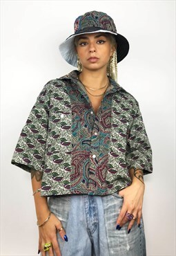 Upcycled Reworked Two Tone Paisley Pattern Green Shirt