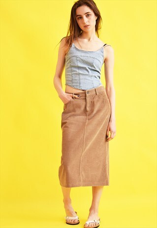 90'S RETRO CORDUROY REGULAR WAIST PENCIL MIDI SKIRT