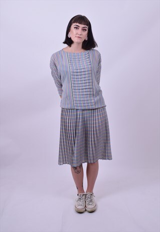 VINTAGE 80'S CANDY STRIPE PLEATED SKIRT & TOP SIZE 8 TO 10
