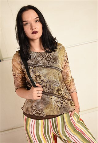 VINTAGE Y2K KITSCH EASTERN INSPIRED MESH TOP