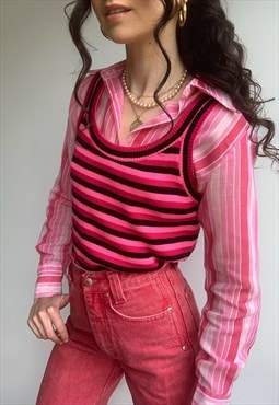  Vintage 70s pink stripe dagger collar shirt