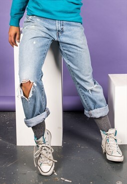 Vintage Levi's 501 Mom Jeans in Blue with Rips and Paint