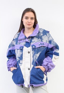 Vintage Ski L XL Women's Puffer Jacket Hooded Parka Purple