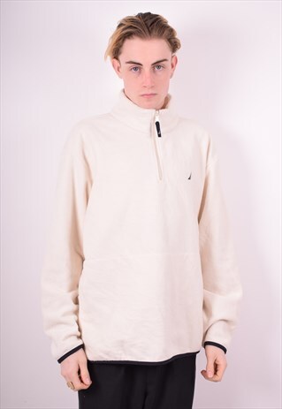 NAUNTICA MENS VINTAGE FLEECE JUMPER XL WHITE 90'S