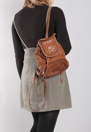 VINTAGE 90S TAN LEATHER MINI BACKPACK RUCKSACK
