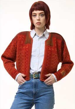 Vintage Woman Fair Isle Wool Sweater Cardigan 5256