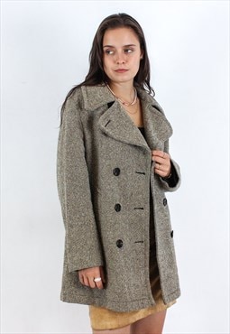 Vintage Women M Wool Jacket Coat Overcoat Padded Tweed