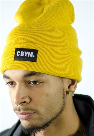 YELLOW BEANIE WITH CBYM BLACK EMBROIDERED PATCH