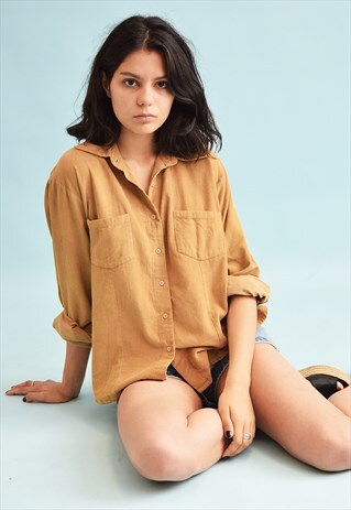 90'S RETRO OVERSIZED NEUTRAL CORDUROY MOMS SHIRT TOP
