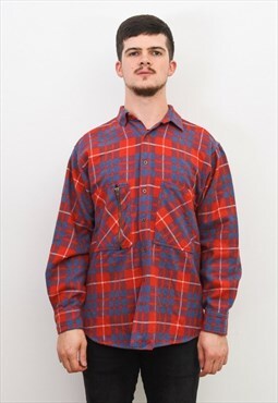 TOMORROW Retro Wool Men's XL Flannel Shirt Long Sleeve Plaid