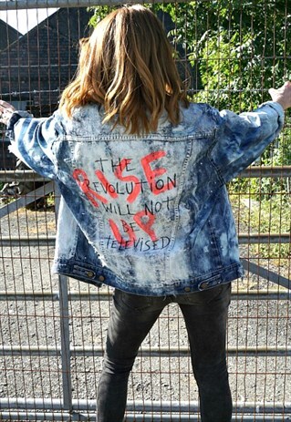 PAINTED CUSTOM DISTRESSED VINTAGE WRANGLER 'RISE UP' JACKET