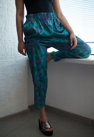 VINTAGE 80'S MULTICOLOUR ABSTRACT PRINT SHIMMERING TROUSERS
