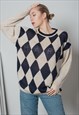 VINTAGE ARGYLE PATTERN MARE KNITTED LINEN SWEATER IN MULTI M