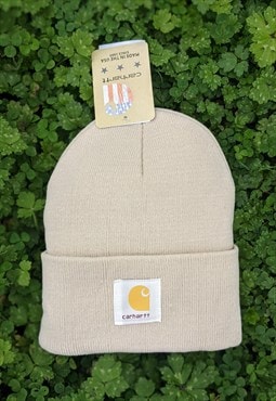 New Wool Carhartt Beige WIP Logo Beanie Hat