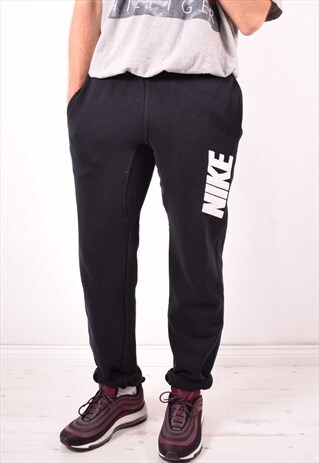 NIKE MENS VINTAGE TRACKSUIT TROUSERS SMALL BLACK 90S