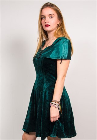 VINTAGE 80'S GREEN OFF THE SHOULDER VELVET DRESS
