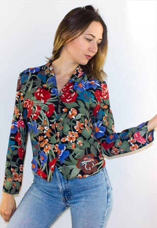 VINTAGE FLORAL BUTTON UP BLOUSE/ JACKET