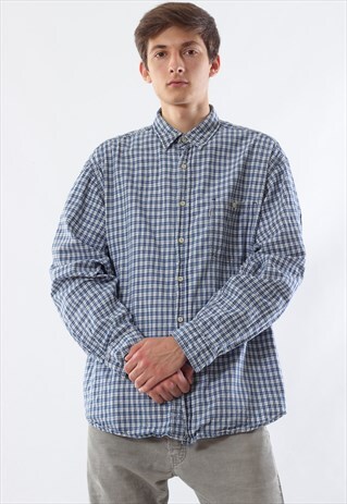 VINTAGE LEVIS 90S BLUE WHITE PLAID CHECK LONG SLEEVE