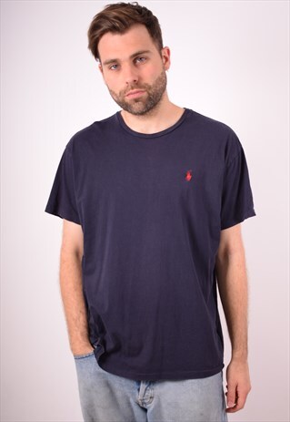 POLO RALPH LAUREN MENS VINTAGE T-SHIRT TOP LARGE NAVY 90S
