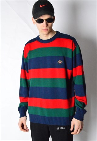 VINTAGE 90S COLOURFUL STRIPED PURE NEW WOOL JUMPER.