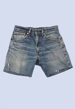 Levi's Mid Wash Blue Raw Cut Cotton High Waist Denim Shorts