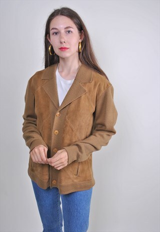 80S BROWN HERITAGE INDIE BUTTONS JACKET, SIZE M