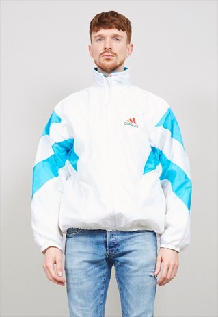 VINTAGE 80'S ADIDAS EQUIPMENT WHITE/BLUE SPORTS SHELL JACKET