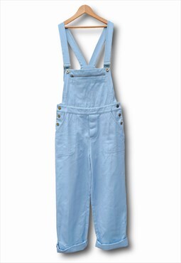 Cotton Dungarees Workwear Style Gold Accents Light Blue 