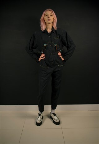 DARK NAVY BEADED JUMPSUIT
