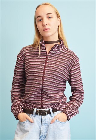 CUTE VINTAGE 90'SR ETRO KITSCH STRIPED KNIT CARDIGAN TOP