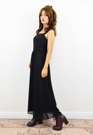 VINTAGE 90S BLACK CHIFFON MINIMALIST EVENING DRESS