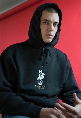 HOODIE IN BLACK WITH EMBROIDERED ROSE