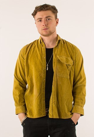 VINTAGE 90S YELLOW CORDUROY SHIRT LARGE