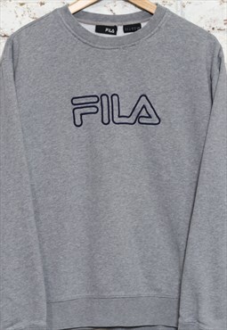 Vintage Fila Embroidered Spellout Sweatshirt Grey