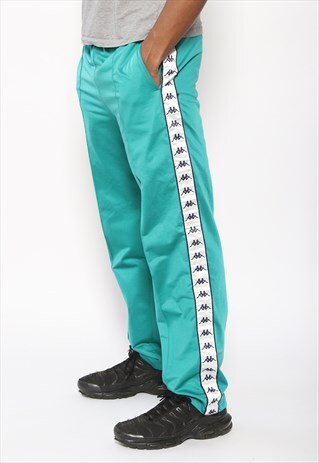 VINTAGE KAPPA TAPE LOGO TRACK BOTTOMS BLUE GREEN