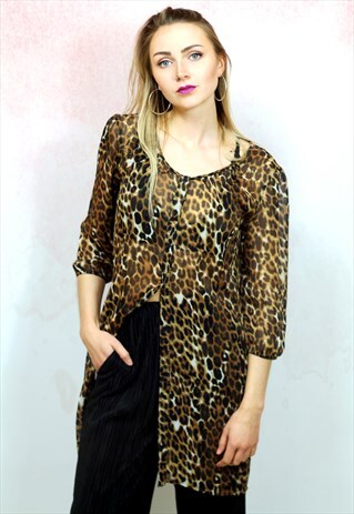 1990S VINTAGE LEOPARD PRINT SEMI SHEER SHIRT BLOUSE