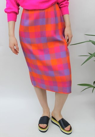 VINTAGE 1980S BRIGHT CHECK PENCIL SKIRT