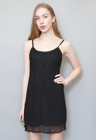 VINTAGE 1990'S BLACK MESH STRAPPY MINI DRESS