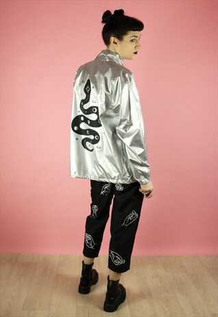 SPACE SNAKE MOON PHASE BACK PRINT SHOWER PROOF JACKET SILVER