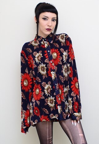 VINTAGE 90'S INDIE FLORAL PATTERNED OVERSIZED SHIRT