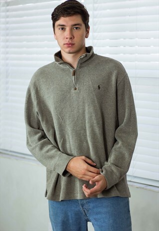 VINTAGE POLO RALPH LAUREN 1/4 ZIP JUMPER LOGO 90S XL 20.7