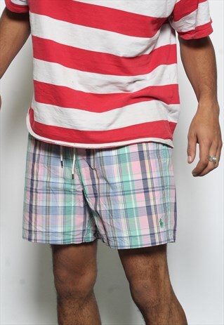 VINTAGE POLO RALPH LAUREN CHEQUERED SWIM SHORTS MULTI COLOUR